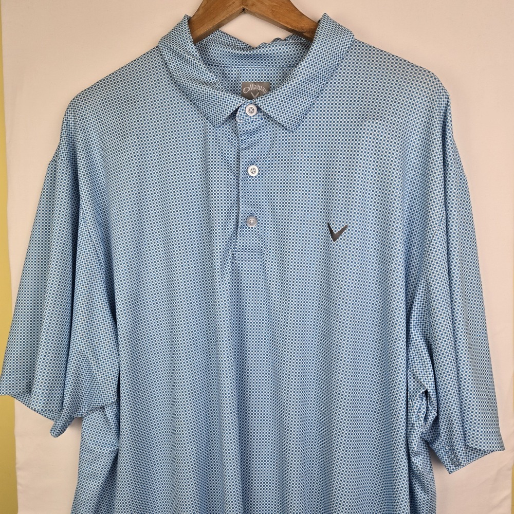 Callaway Polo Sz XXL Blue Opti Dri Fit Golf Short Sleeve Geometric Square Print